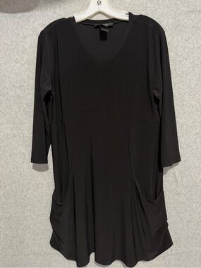 Ali Miles Black V-Neck 3/4 Sleeve Tunic with Side Pockets